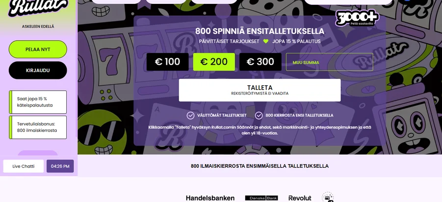 Lunasta Rullat Casino bonus